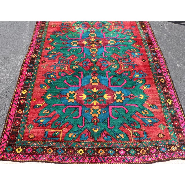 Red Vintage Large Caucasian Kazak Rug With Green Medallions on Red Field 5'8 X 10'7 For Sale - Image 8 of 15