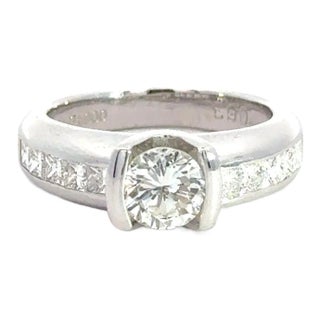 Egl Certified 1.65 Carat Round & Princess Diamond Platinum Channel Set Ring Size 6.5 For Sale