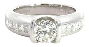 Egl Certified 1.65 Carat Round & Princess Diamond Platinum Channel Set Ring Size 6.5