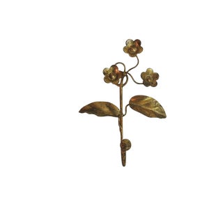 Vintage Gilded Italian Floral Coat Hook For Sale