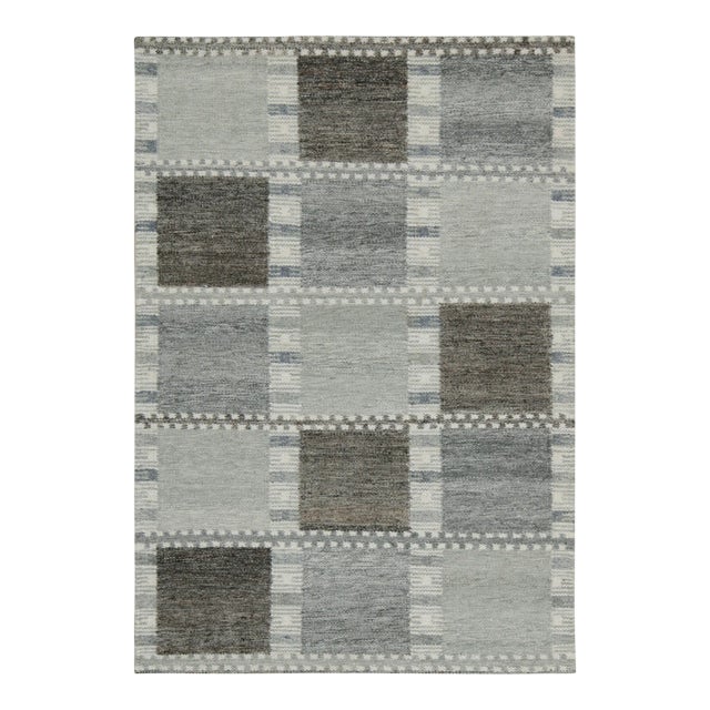 Rug & Kilim’s Scandinavian Outdoor Rug in Gray & White Geometric Pattern - 10'x10' For Sale