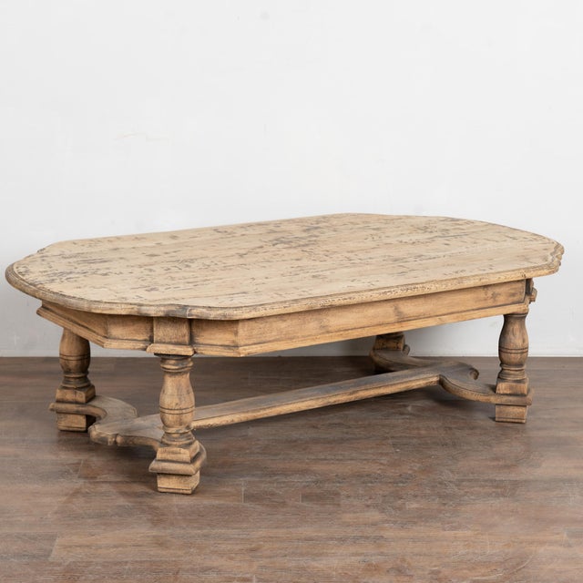 20th Century French Bleached Oak Coffee Table With Trestle Base For Sale - Image 12 of 12