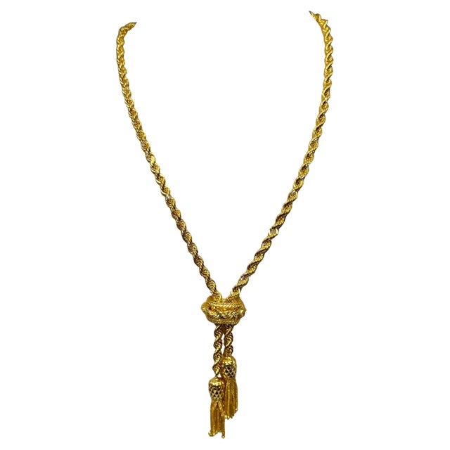 14k Solid Yellow Gold Adjustable Rope Lariat Slider Stopper Chain Y Necklace 53G For Sale - Image 15 of 18