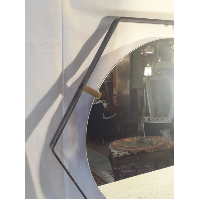 Mid-Century Brass and Steel Mirror For Sale - Image 3 of 4
