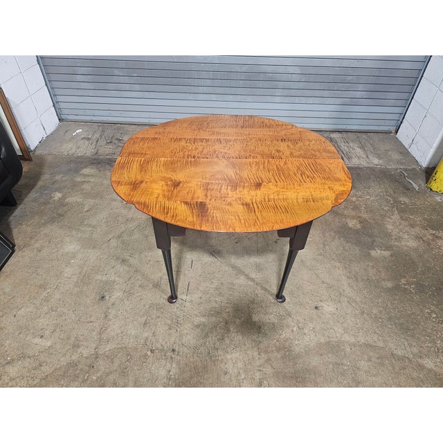 Late 20th Century Tiger Maple Dining Table Black Painted Base 2 Leaves Benchmade For Sale - Image 15 of 17