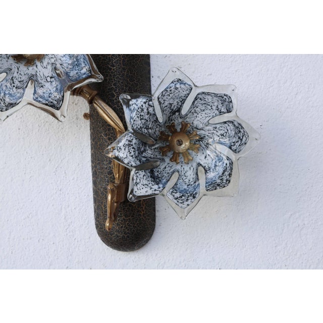1970s Murano Wall Light Black Flowers - Set of 2 For Sale - Image 10 of 15