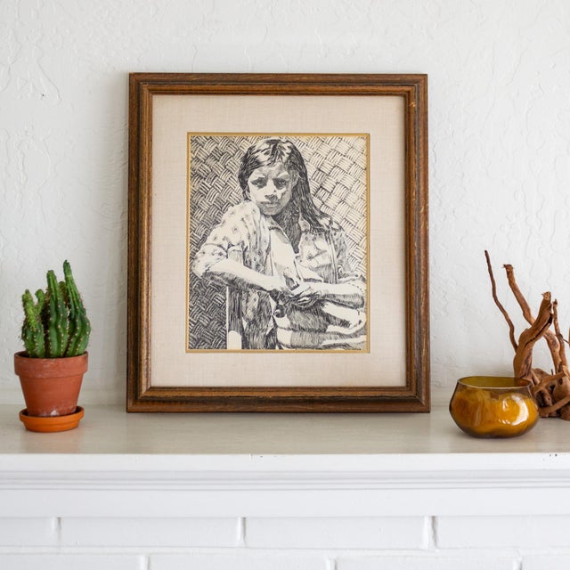 Early 20th Century Pen and Ink Portrait by Texas Artist Weldon Amerine For Sale - Image 4 of 12