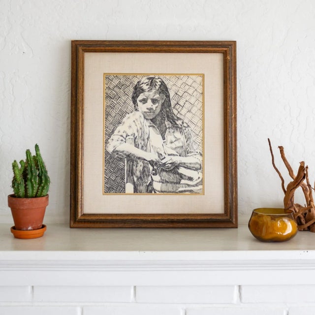 Early 20th Century Pen and Ink Portrait by Weldon Amerine For Sale - Image 4 of 12