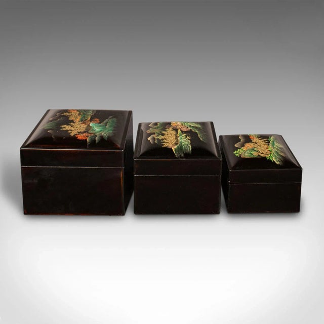 1940's Trio of Vintage Art Deco Japanese Nesting Boxes For Sale - Image 6 of 12
