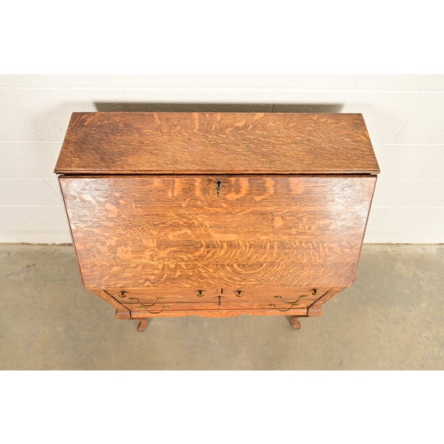 Berkey & Gay Style Antique Victorian Tiger Oak Slant Front Secretary Desk, Circa 1900 For Sale - Image 11 of 14