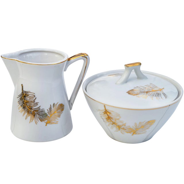 Mid 20th Century Mid 20th Century Golden-Leaf Pattern Sugar & Creamer - Set of 2 For Sale - Image 5 of 5