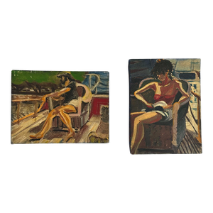Pair of Small Vintage Expressionist Figurative Paintings, Oil on Canvas