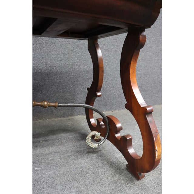Wood Spanish Colonial Revival Style Mahogany Desk With Iron Stretcher For Sale - Image 7 of 13