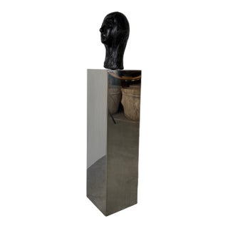 1980s Vintage Postmodern Female Bust Sculpture on Chrome Pedestal For Sale