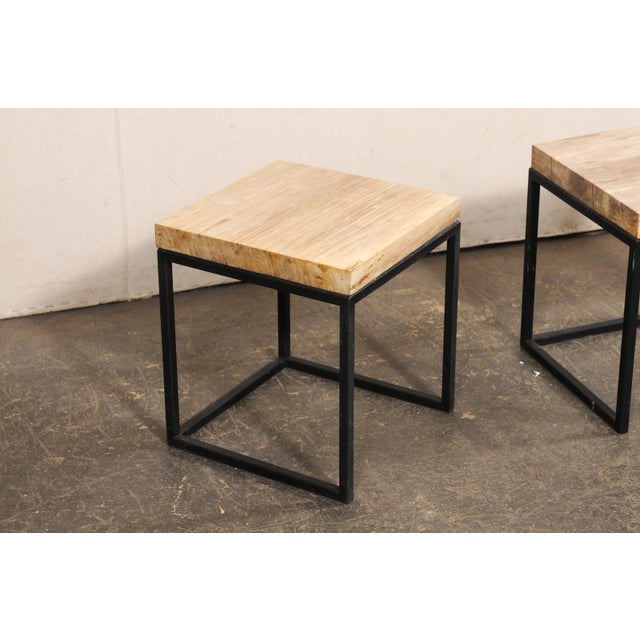 Beige Petrified Wood Top & Iron End Tables - A Pair For Sale - Image 8 of 9