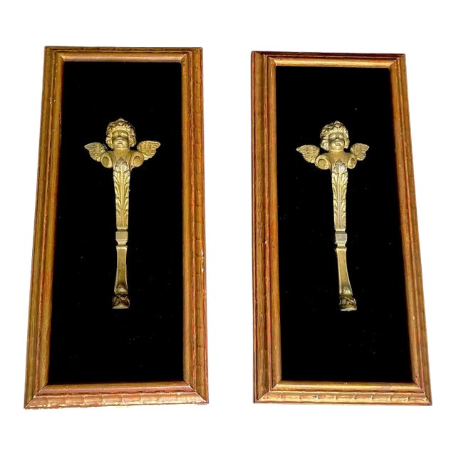 Pair French Gilt Bronze Angle Wing Architectural Fragment Framed For Sale