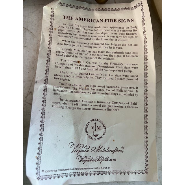 Vintage Virginia Metal Crafters "Firemen's Insurance Co" Cast Iron Sign Plaque For Sale - Image 4 of 5