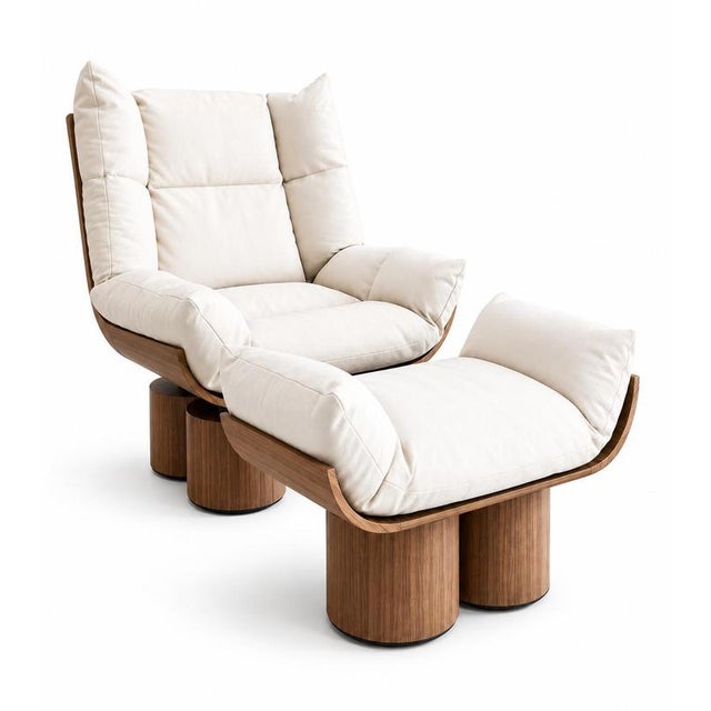 White Caz Swivel Chair in Walnut and Suede Leather by Christophe Perichon For Sale - Image 8 of 10