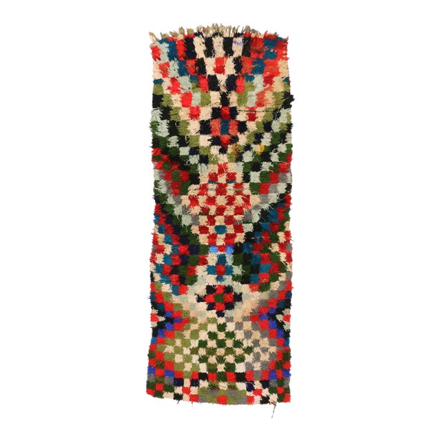 Vintage Moroccan Boucheroouite Rag Runner - 03'00 x 08'03 For Sale