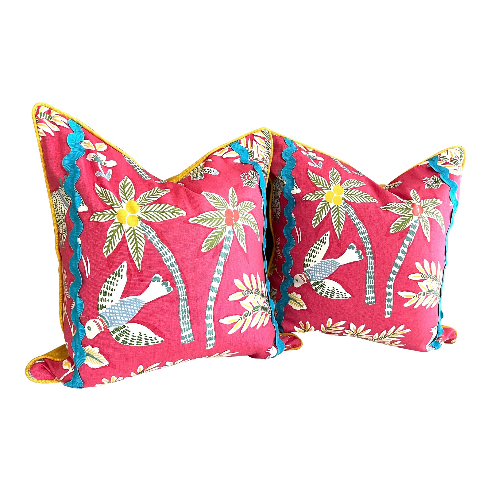 Contemporary Thibaut Goa Hot Pink Blue Yellow Pillow Covers a Pair