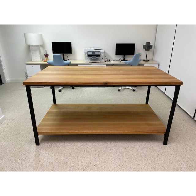 Wood White Oak Work Table Island With Iron Legs by Ingot Furnishings For Sale - Image 7 of 8