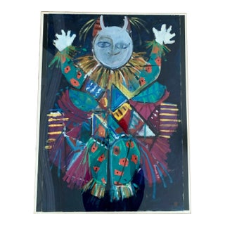 Vintage Abstract Figurative Gouache Painting on Paper by Randy Barcelo For Sale