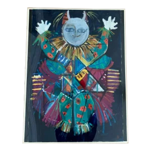 Vintage Abstract Figurative Gouache Painting on Paper by Randy Barcelo