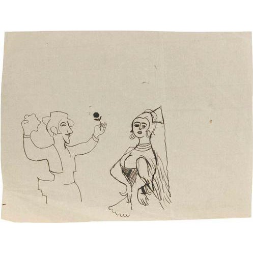 Modern Mino Maccari, The Gallant, 1960s, China Ink on Paper For Sale - Image 3 of 3