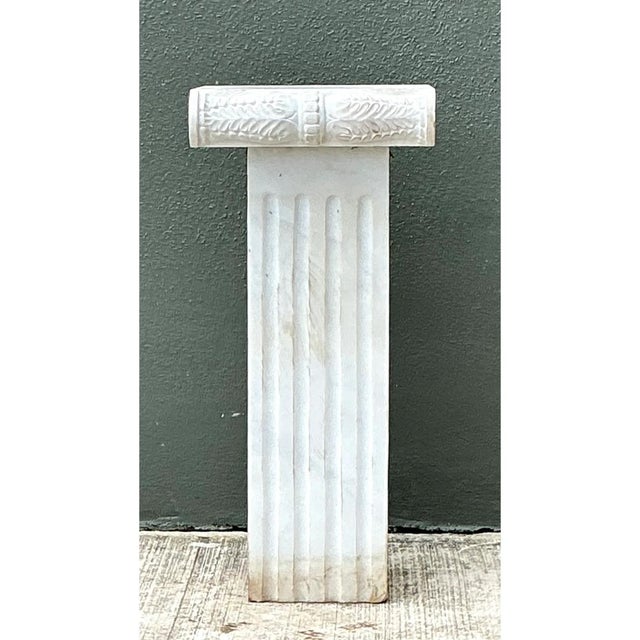 White Vintage Ionic Style Marble Pedestal For Sale - Image 8 of 12