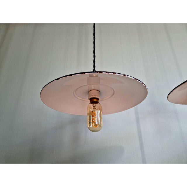 Vintage Industrial Pendant Lights in Black Enameled Sheet Metal, 1940s, Set of 3 For Sale - Image 12 of 17