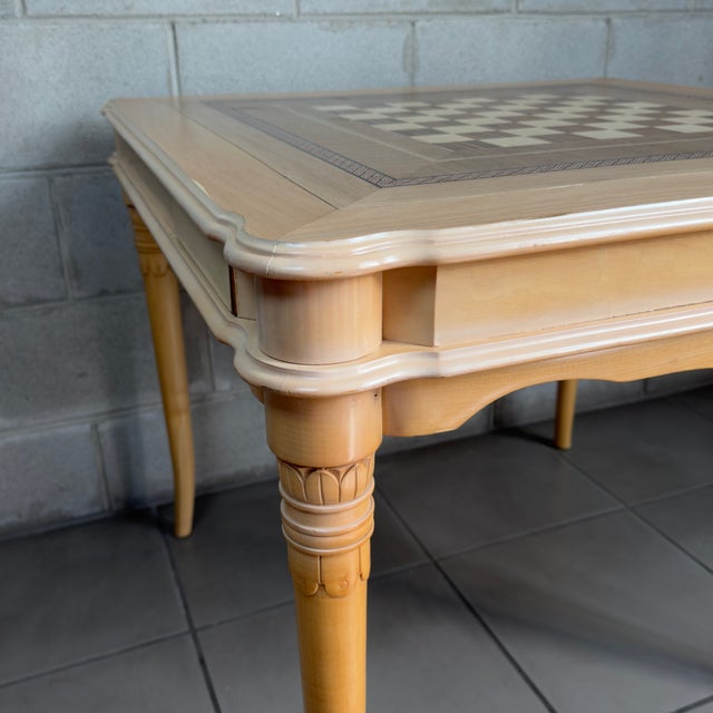 Tan Vintage Light Wood Inlaid Game Table For Sale - Image 8 of 12