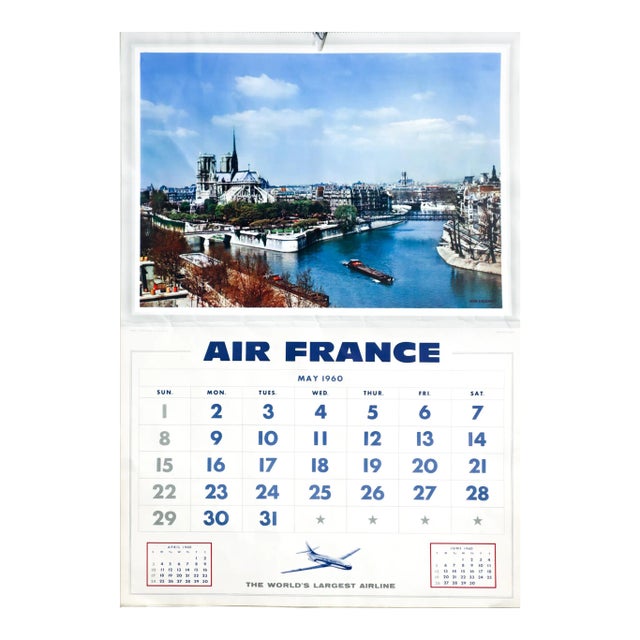 1960 French Travel Ephemera - Air France Calendar (Complete), 6 Pages R/V For Sale