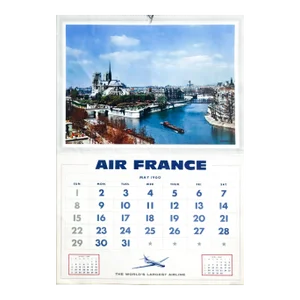1960 French Travel Ephemera - Air France Calendar (Complete), 6 Pages R/V