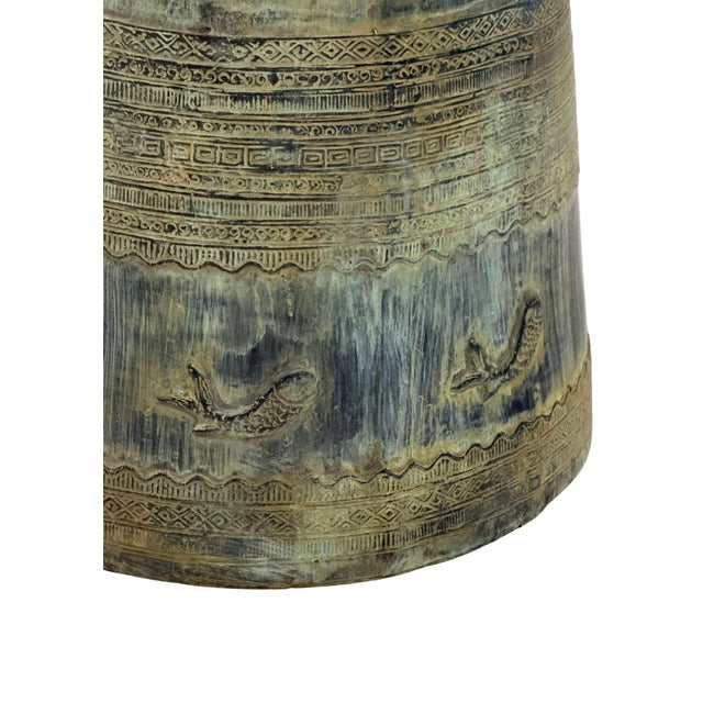 Cast Bronze Rain Drum With Elaborate Detail Patina Finish For Sale - Image 4 of 11