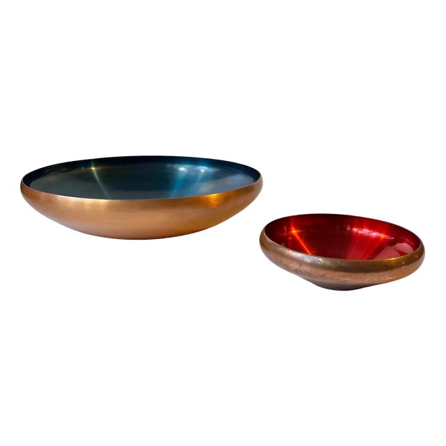 Danish Modern Copper and Enamel Bowls from Corona, 1960s, Set of 2 For Sale