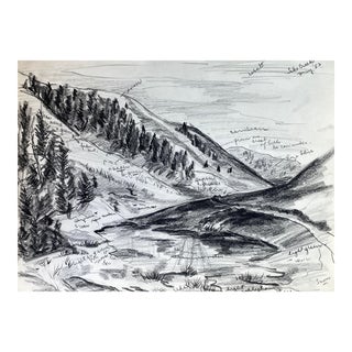 1952 Lake Creek Idaho Mountain Drawing For Sale