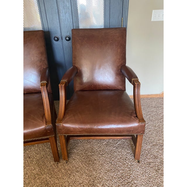 English Ralph Lauren for Henredon Leather Executive / Library Chairs — Pair For Sale - Image 3 of 16