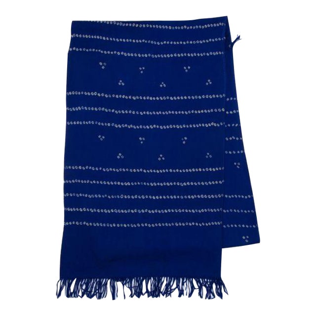 Bandhani 42"x80" Cobalt Blue Wool Throw For Sale