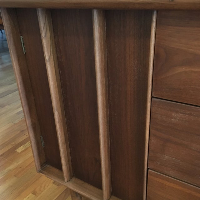 Brown Walnut Credenza Inverted Boomerang Top and Original Cadillac Chrome Pulls For Sale - Image 8 of 12