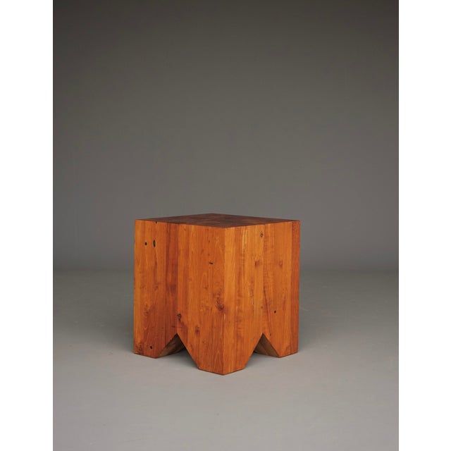 Nicely crafted and heavy stool or sidetable in solid teak. Composed of strips of wood so the the top has a beautiful...