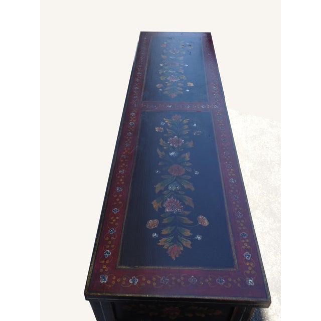 1990s Vintage French Country Red Floral Console Table W a Floral Shelf For Sale - Image 5 of 16