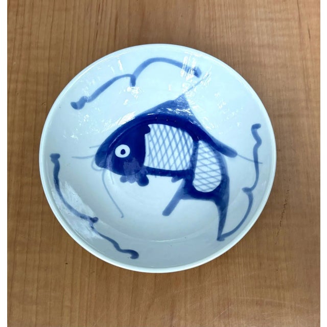 Small Chinese Blue/White Ceramic Fish Dish For Sale - Image 4 of 4