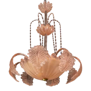 Pink Art Decò Barovier E Toso "Fountain" Pendant Light, Murano Glass, 1940s