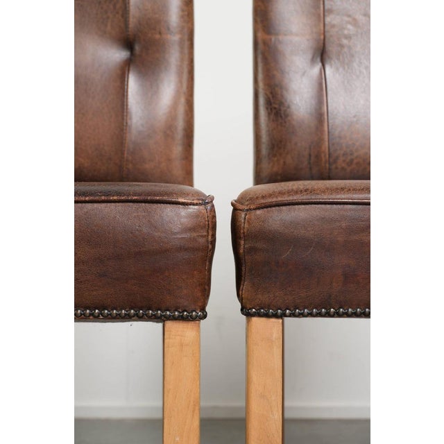 Large Sheepskin Dining Chairs in Dark Cognac, 1940s, Set of 4 For Sale - Image 11 of 14