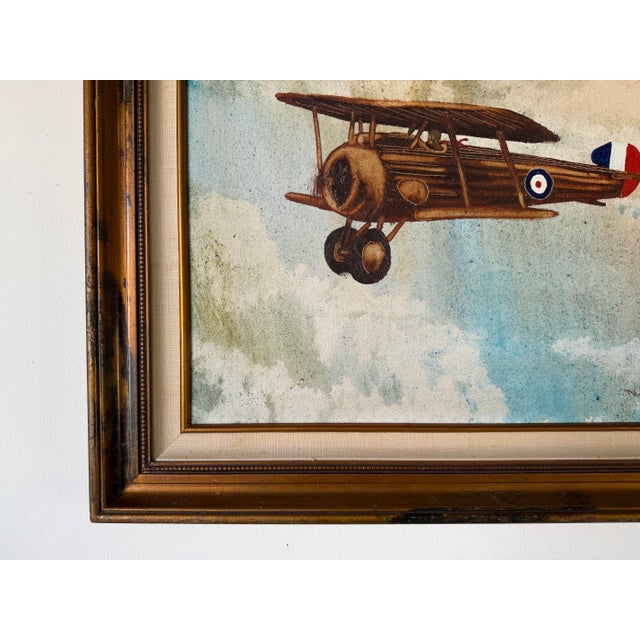 Wood Vintage M. Watson Aircraft Oil on Canvas Painting in Wood Frame For Sale - Image 7 of 12