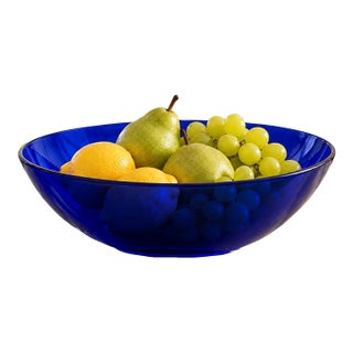 Vintage Cobalt Blue Art Glass Decorative Bowl For Sale