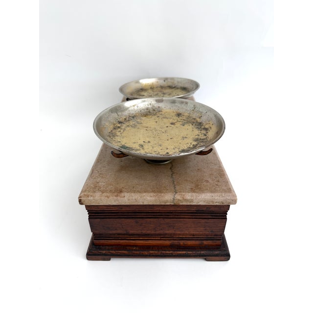Late 19th C Apothecary Balance Scale Oak and Marble For Sale - Image 9 of 12