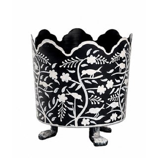 Dark Navy & White Scalloped Footed Planter, Small For Sale