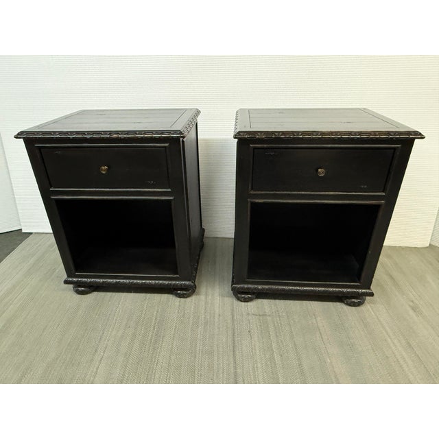 Design Plus Gallery presents a Pair of St. James Open Nightstands by Geoffrey Hawkes for Restoration Hardware. These...