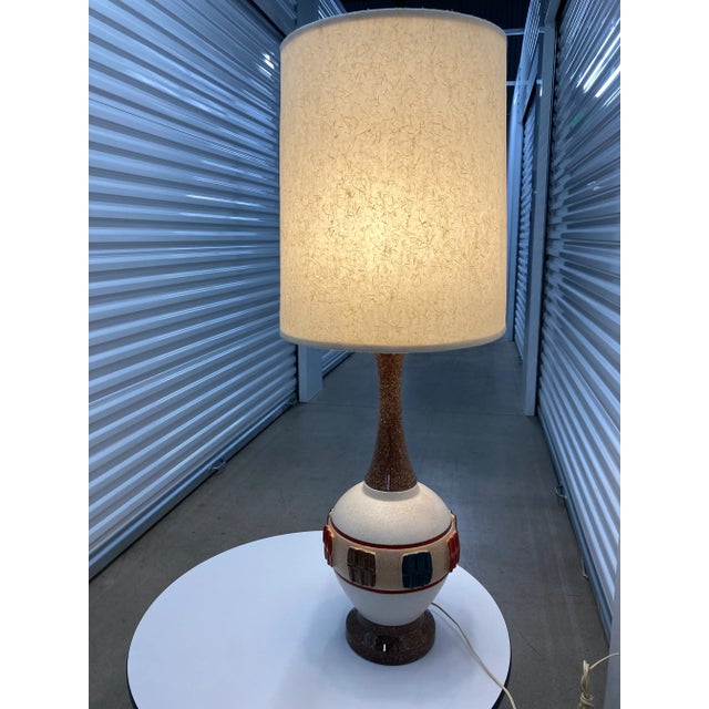 Mid-Century Modern Tall Glazed Ceramic Painted Single Gourd Table Lamp and Barrel Shade - a Pair For Sale - Image 12 of 13